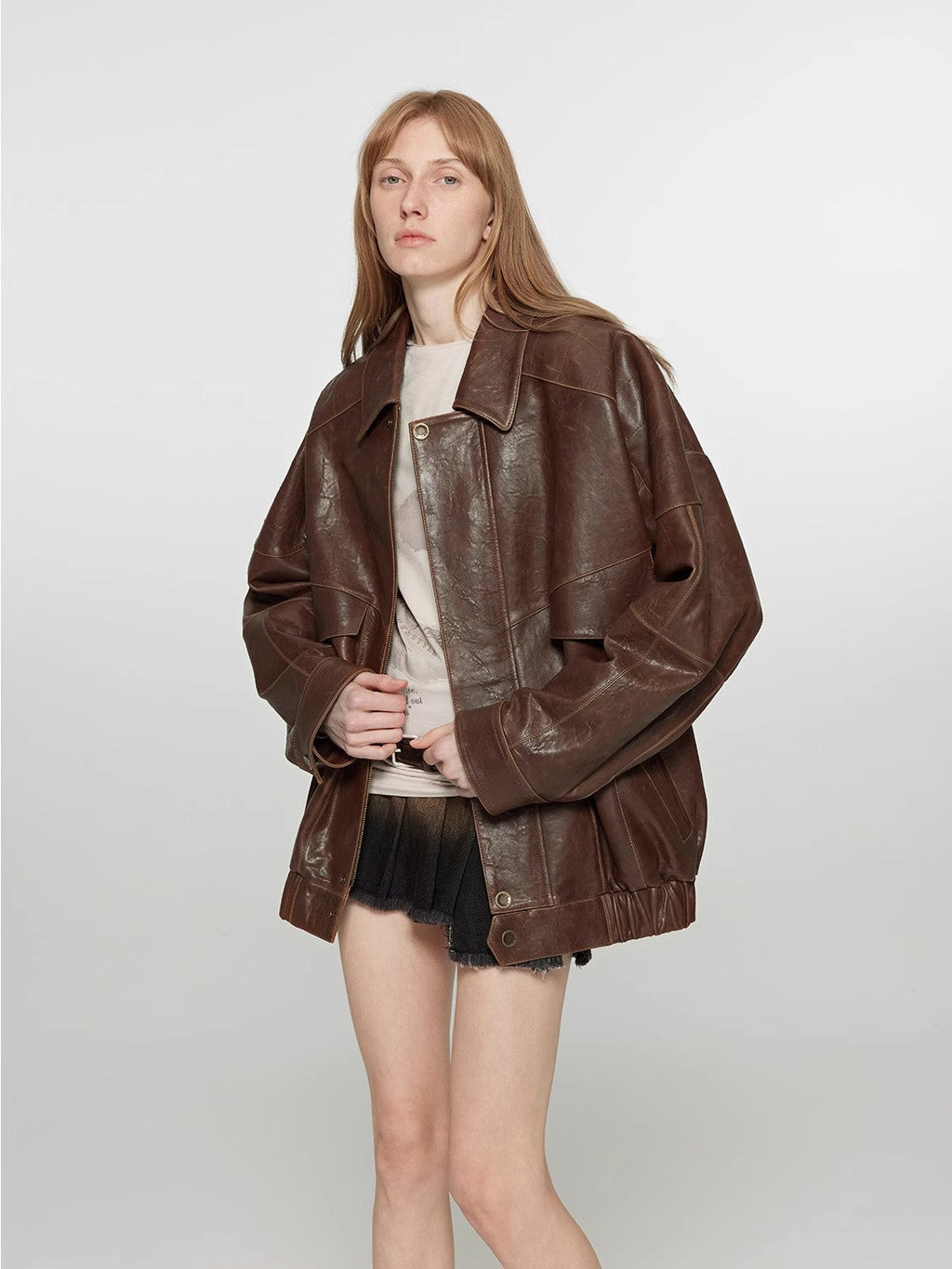 Rebel Vintage distressed waxed silhouette lapel leather jacket-1