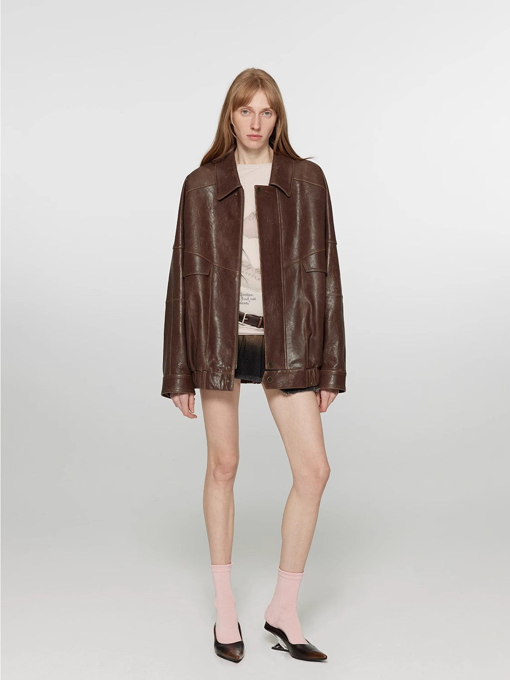 Rebel Vintage distressed waxed silhouette lapel leather jacket-2