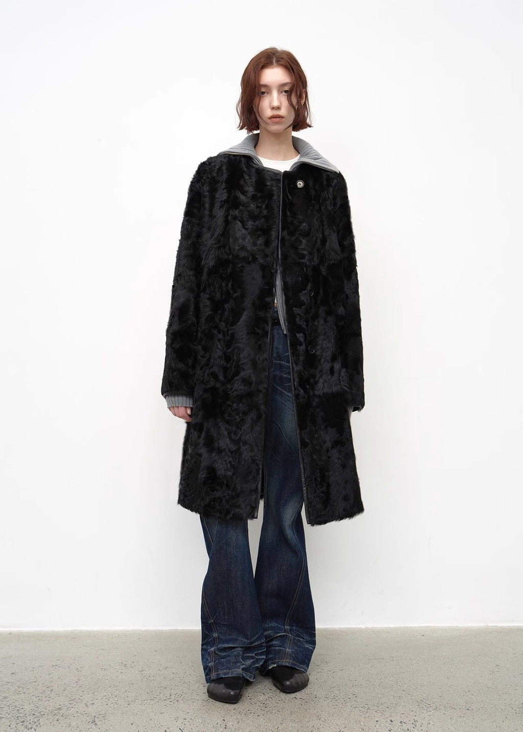"Roman Theater" sheepskin fur one-piece long round neck straight fur coat for women winter-1