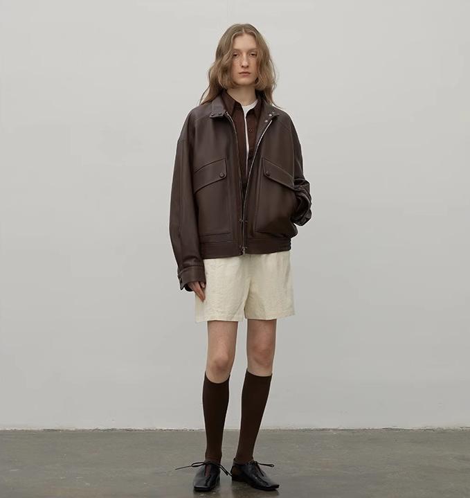 "Loveless Muse" Brown Retro Genuine Leather Jacket Women's Motorcycle Sheep Leather Jacket Short-1