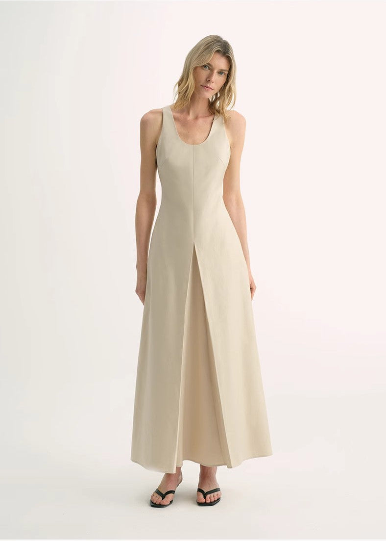 "Simple Love" High Density Modal Mulberry Silk Insert U-neck Vest Dress-0
