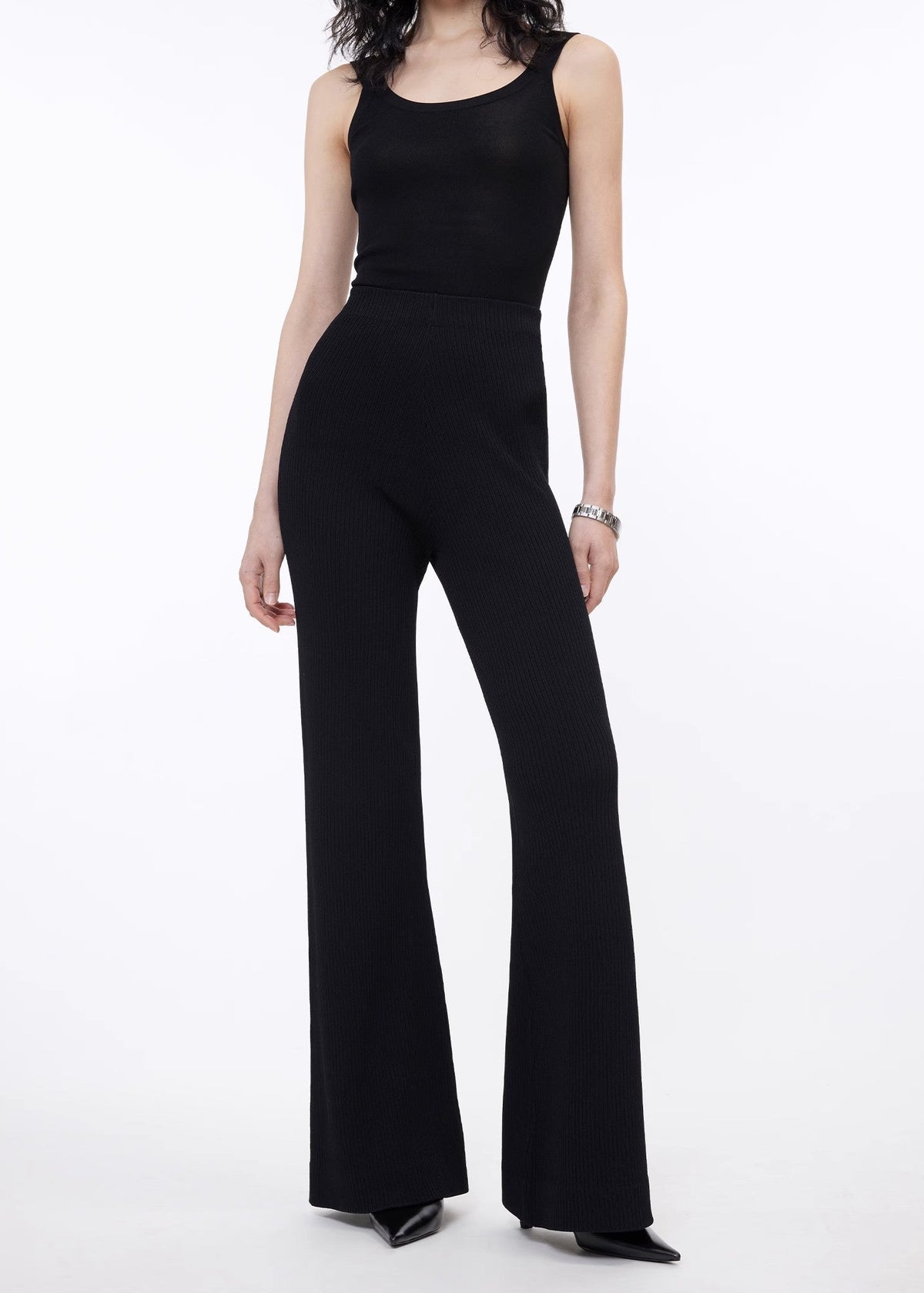 Knitted bootcut trousers, glutinous rice trousers, pit striped casual trousers-1