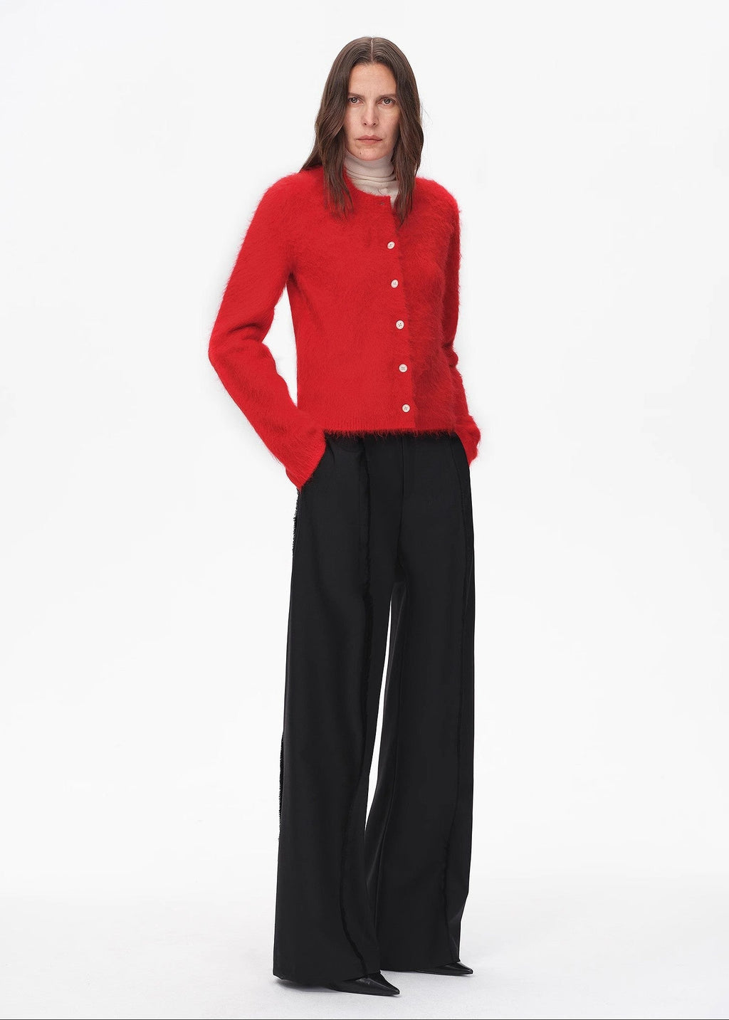 Albaca Alpaca Brushed Round Neck Straight Cardigan Women's Sweater-0