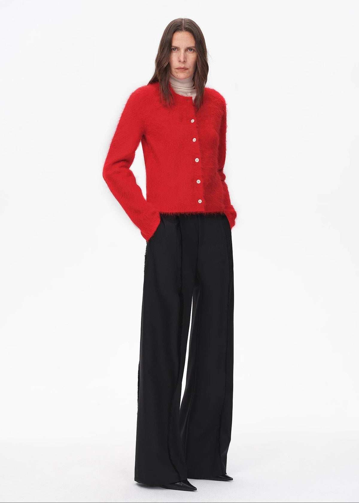 Albaca Alpaca Brushed Round Neck Straight Cardigan Women's Sweater-0