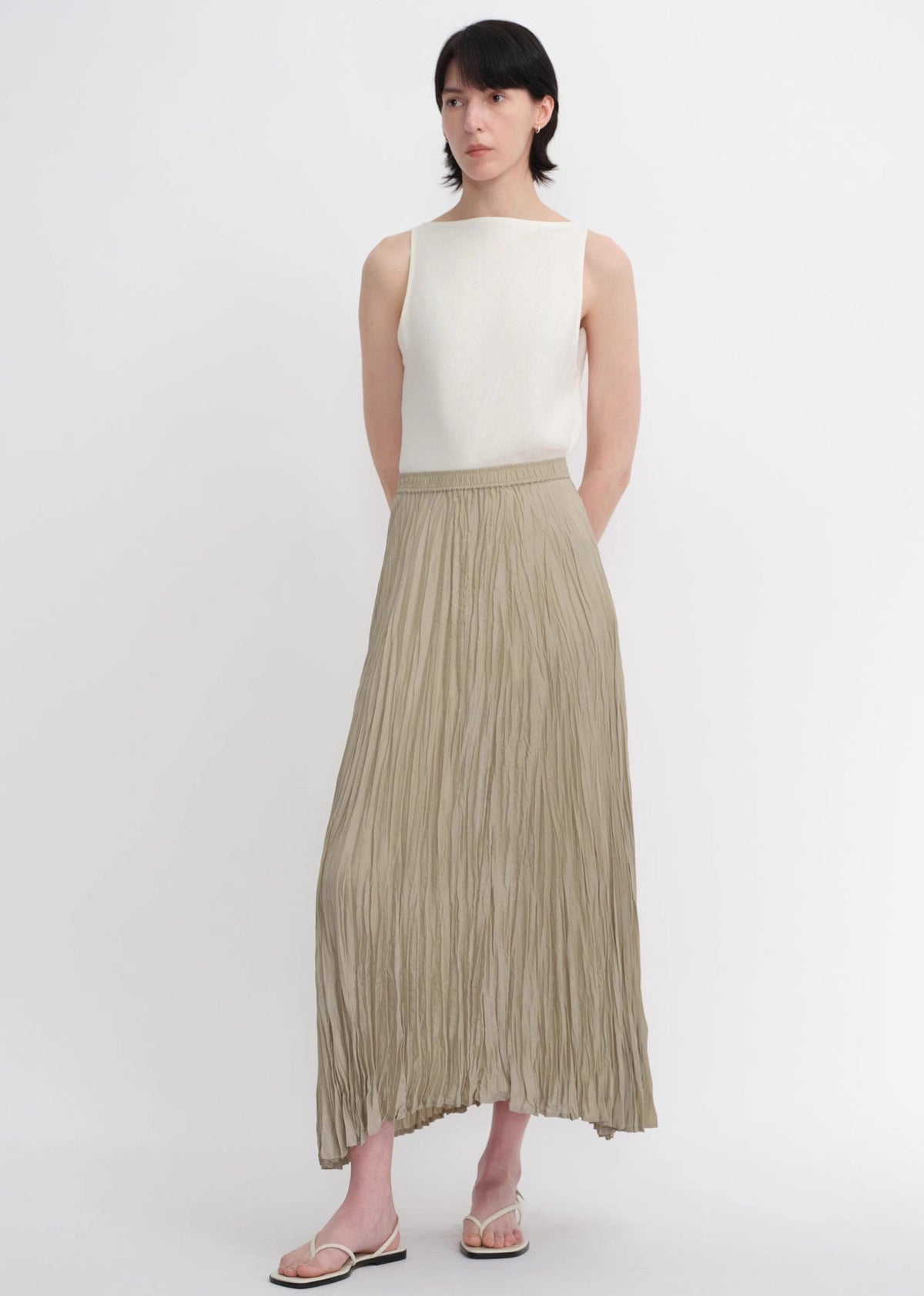 Mulberry silk custom pleated irregular hem skirt for women-0