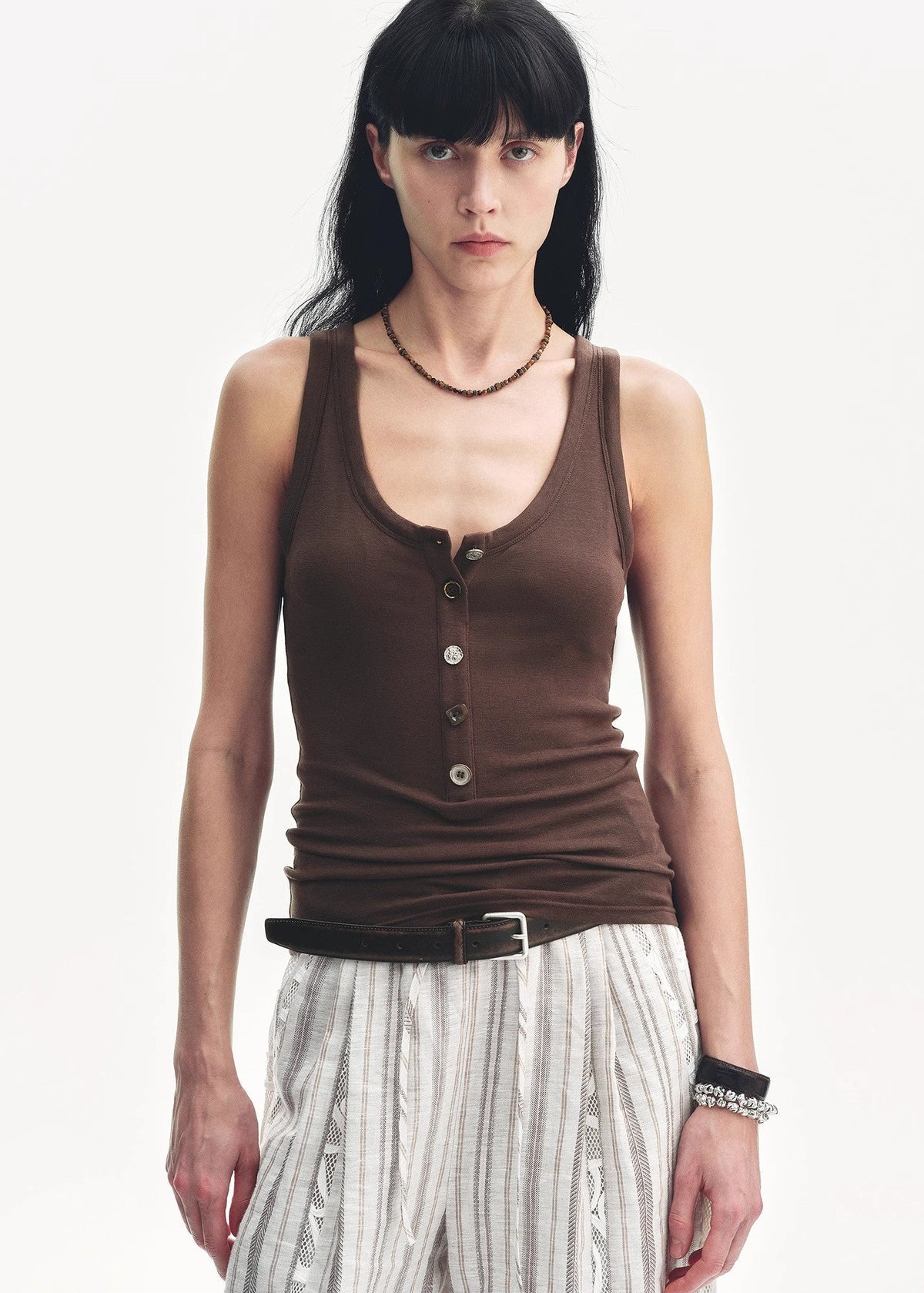 "Weather Forecast" Tencel Acetate U-Henley Neck Fitted Vest-1