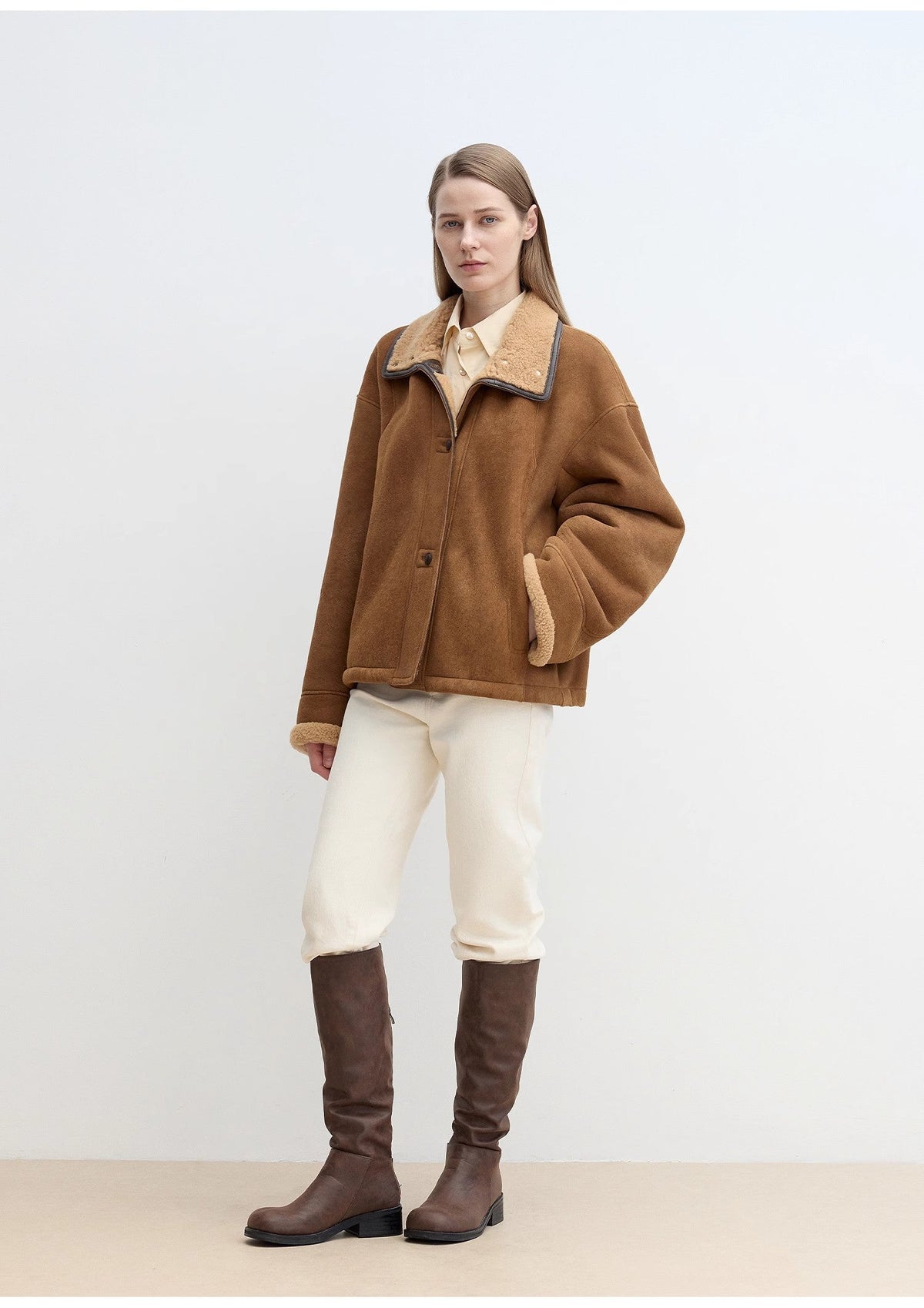 "Knight's Contract" Merino wool sheepskin coat with fur-faced stand-up collar-4