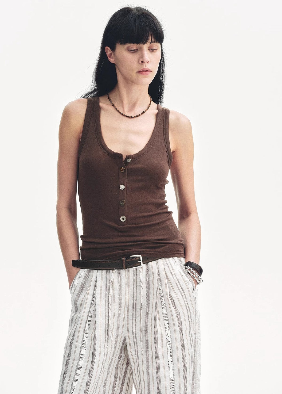 "Weather Forecast" Tencel Acetate U-Henley Neck Fitted Vest-4