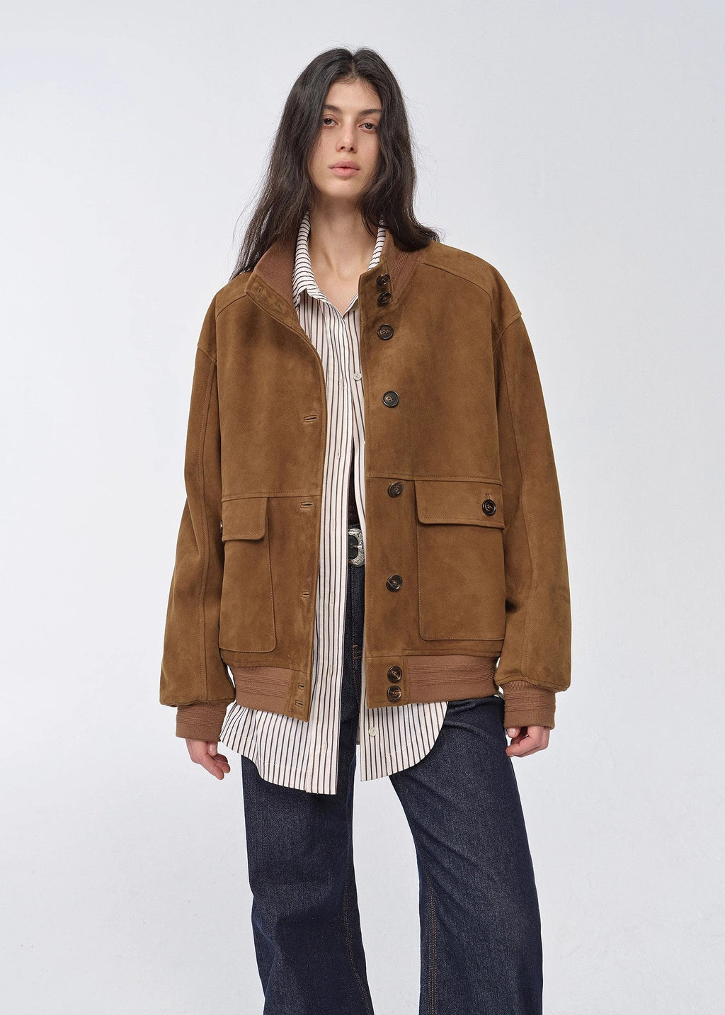 "Spring Whisper" Vintage imported suede sheepskin leather ribbed patchwork jacket-1