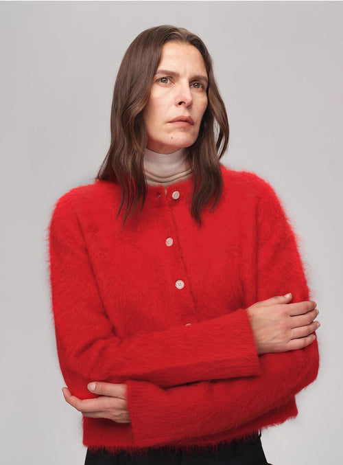 Albaca Alpaca Brushed Round Neck Straight Cardigan Women's Sweater-1
