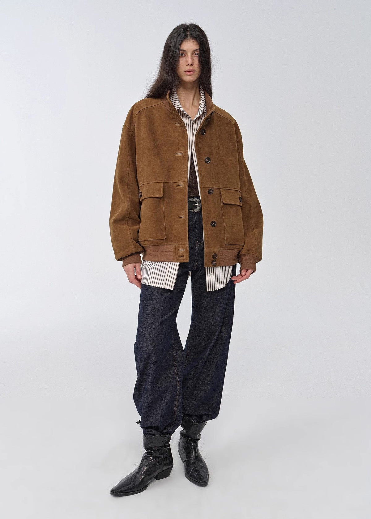 "Spring Whisper" Vintage imported suede sheepskin leather ribbed patchwork jacket-0