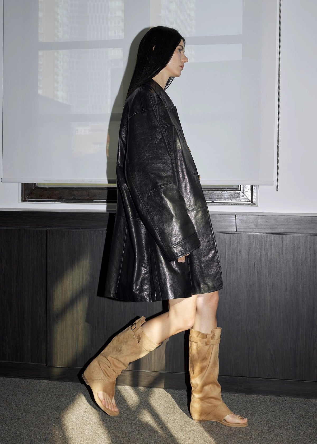 Notting Hill Diary Limited Edition Waxed Goat Leather/Retro Casual Lapel Mid-Length Leather Jacket-4