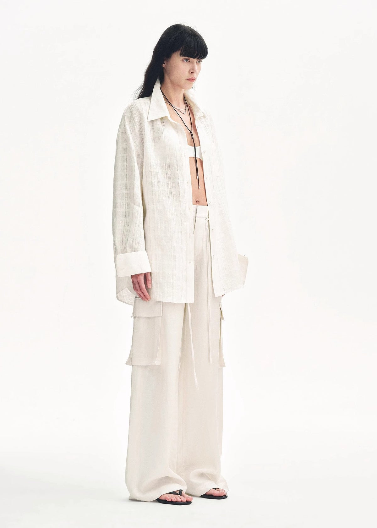 "Rhythm in the Same Frequency" Tencel linen workwear style wide-leg casual pants-4