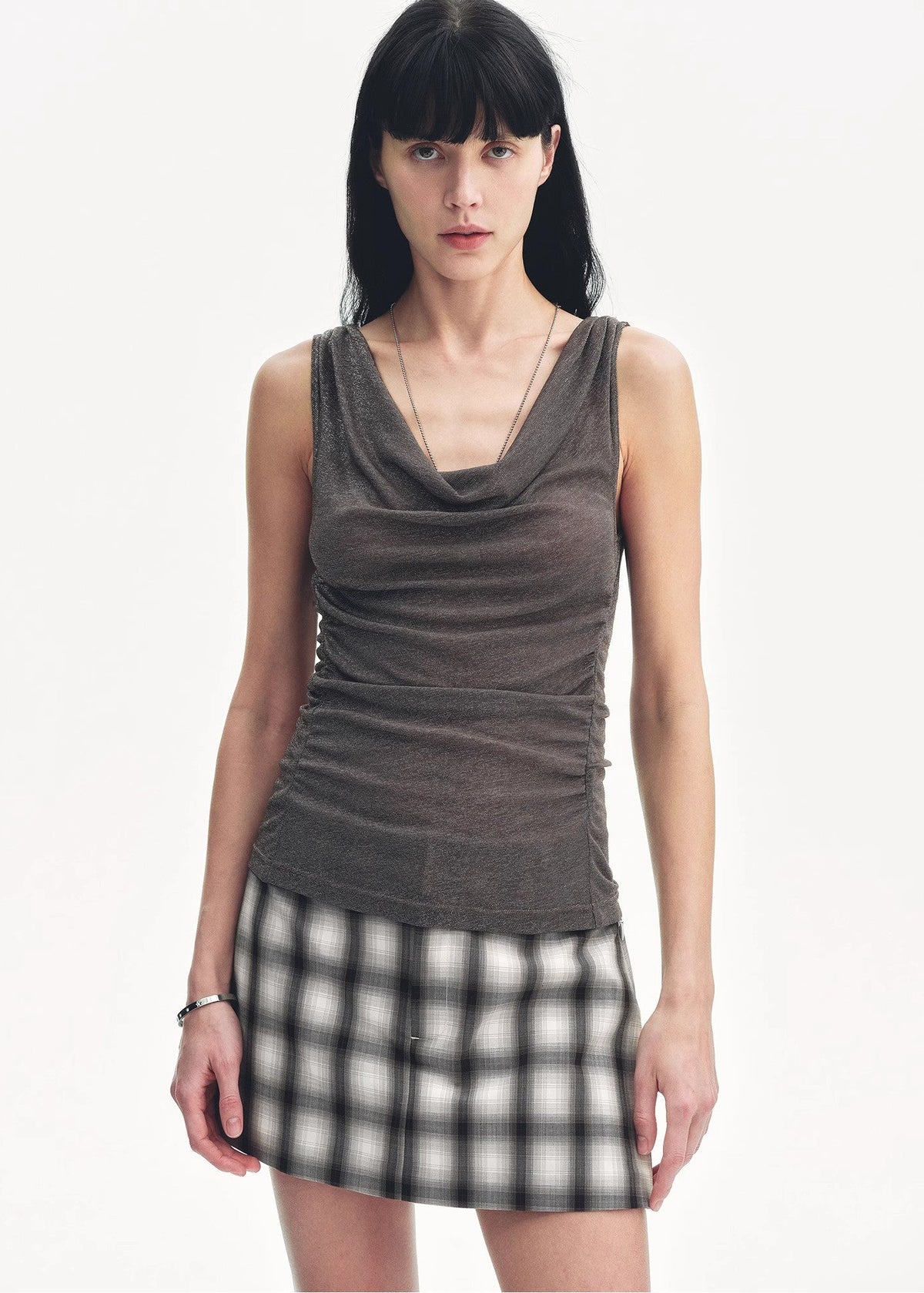"Energetic Encounter" Modern Temperament Draped Neck Fitted Vest-4