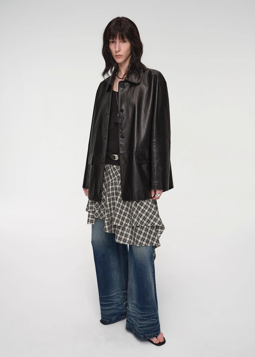 "Fashionable Kuoxi" goatskin simple and versatile retro suit-style leather windbreaker jacket-0