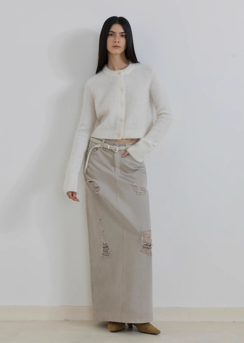 "Relaxation Notes" High-Proportion Mohair Knit Cardigan Women's Loose Short Round Neck Sweater Jacket-0