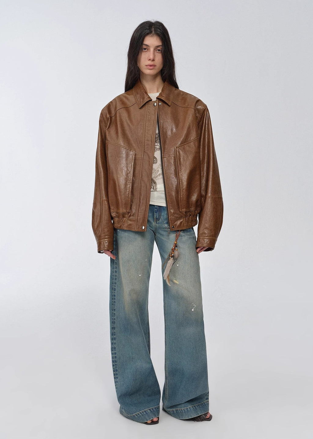 "Fashionable Luke" imported waxed sheep leather retro work jacket coat for women-0