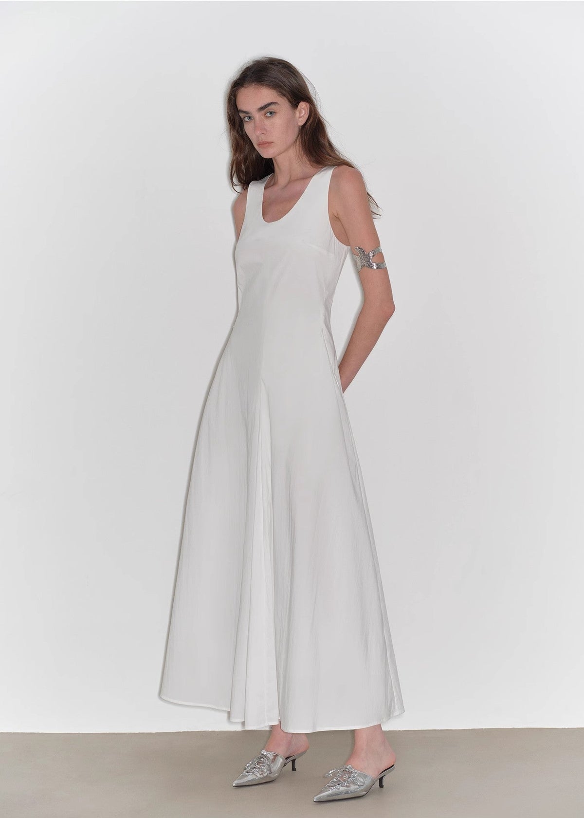 "Lake Bled" Simple and slim texture U-neck A-line slim fit vest dress-1