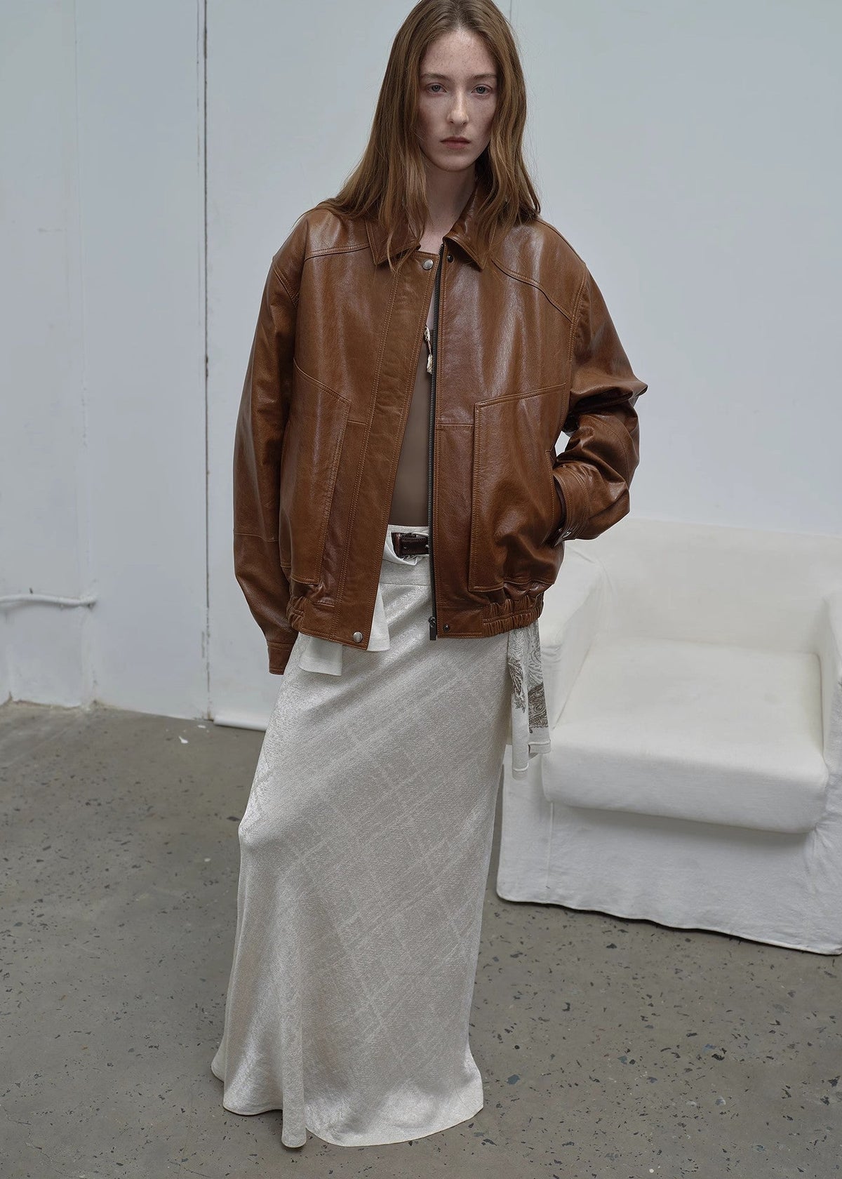"Fashionable Luke" imported waxed sheep leather retro work jacket coat for women-1