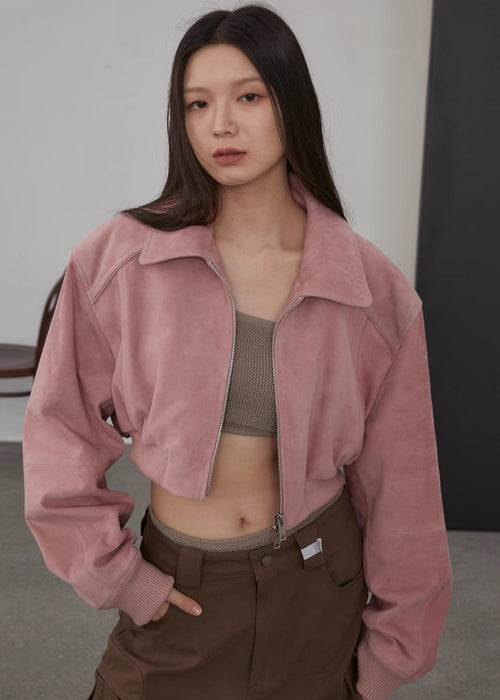 "Witch Game" Retro  Classic Stand Up Sheep Leather Short Jacket-1