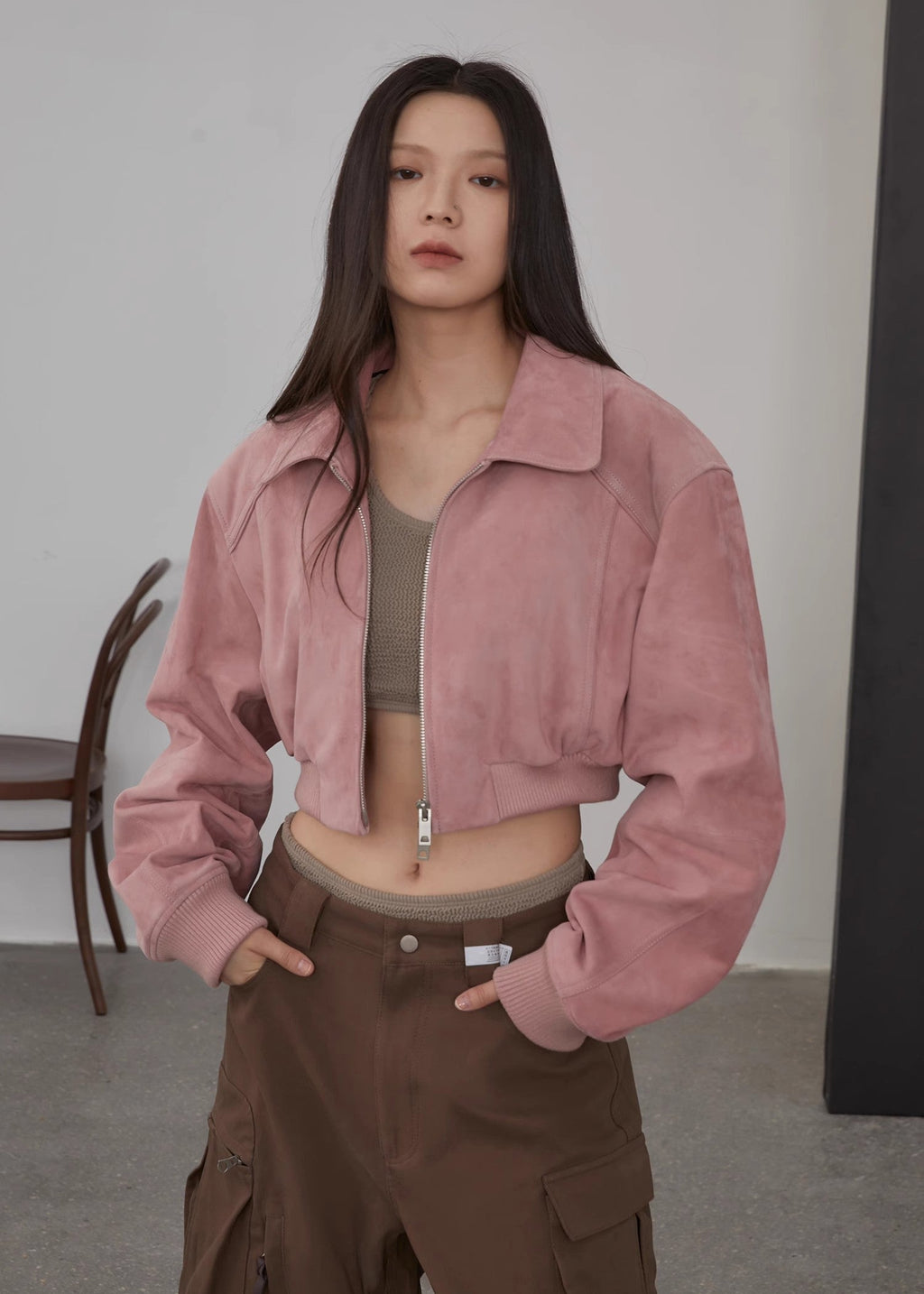 "Witch Game" Retro  Classic Stand Up Sheep Leather Short Jacket-4
