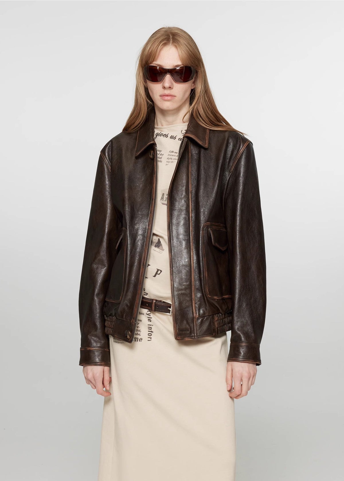 South City Old Lane Vintage Brown Aviator Leather Jacket-0
