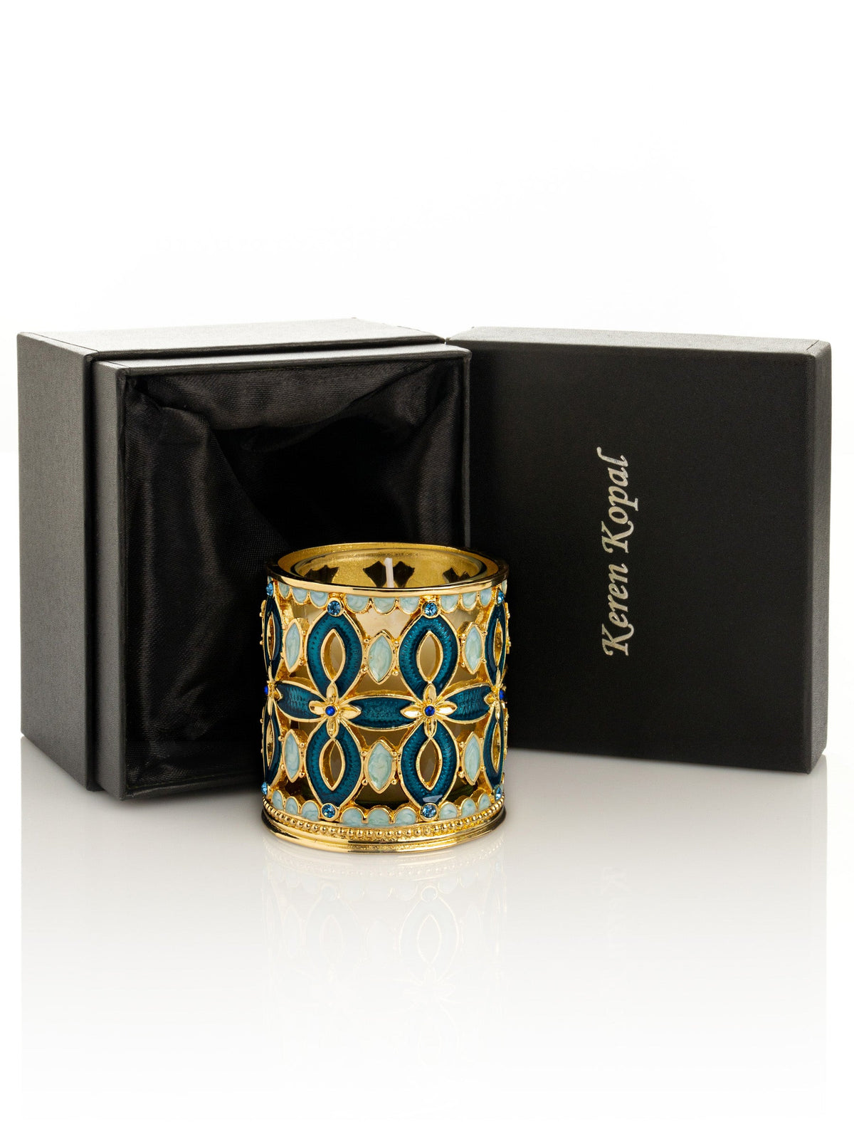 Golden Blue Decorated Candle Holder-2