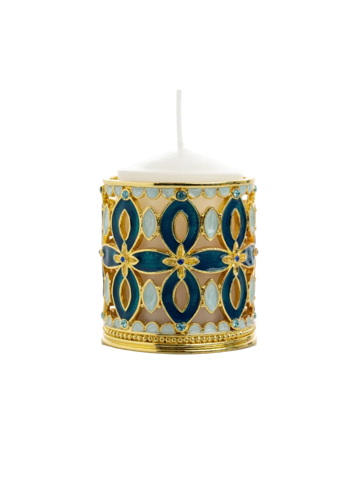 Golden Blue Decorated Candle Holder-3
