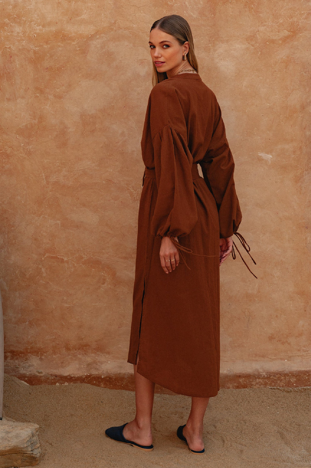Denise Long Sleeve Linen Kimono Dress-3