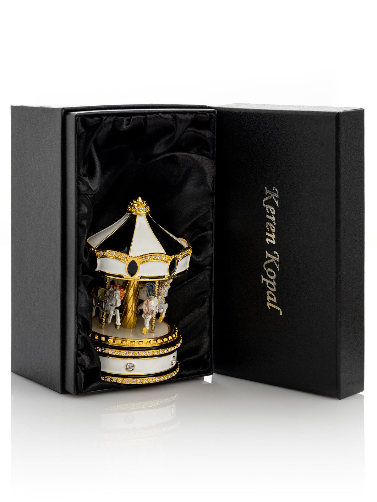 Black Musical Carousel with Spinning Royal Horses-3