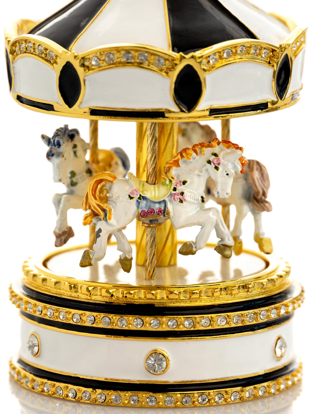 Black Musical Carousel with Spinning Royal Horses-2