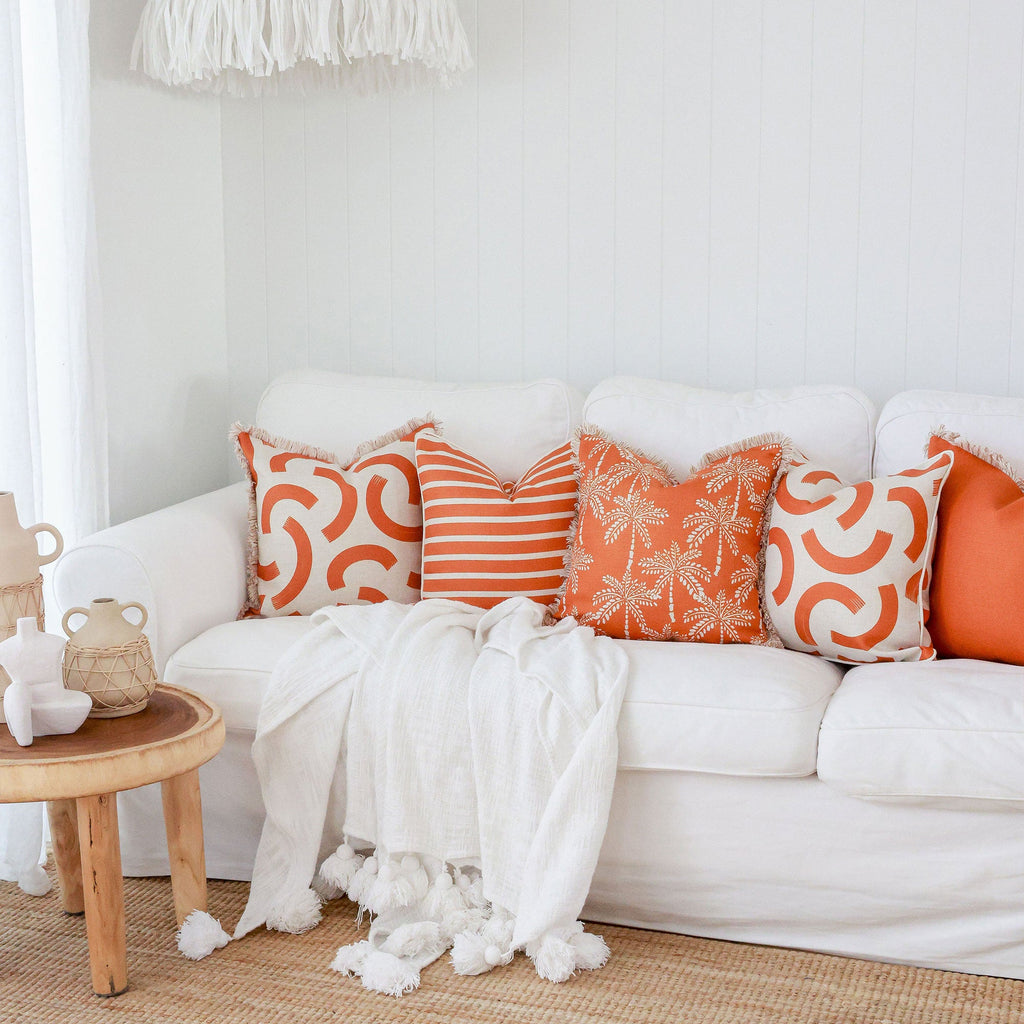 Cushion Cover-Coastal Fringe-Solid Burnt Orange-60cm x 60cm-1