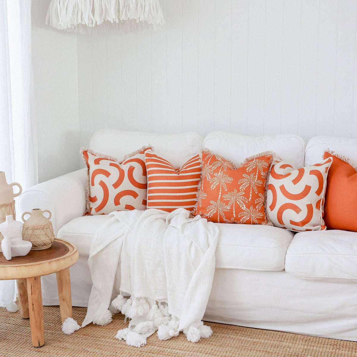 Cushion Cover-Coastal Fringe-Solid Burnt Orange-60cm x 60cm-1