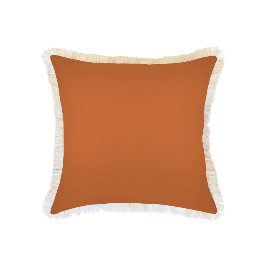 Cushion Cover-Coastal Fringe-Solid Burnt Orange-60cm x 60cm-0
