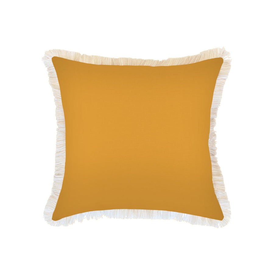 Cushion Cover-Coastal Fringe-Solid Yellow White-60cm x 60cm-0