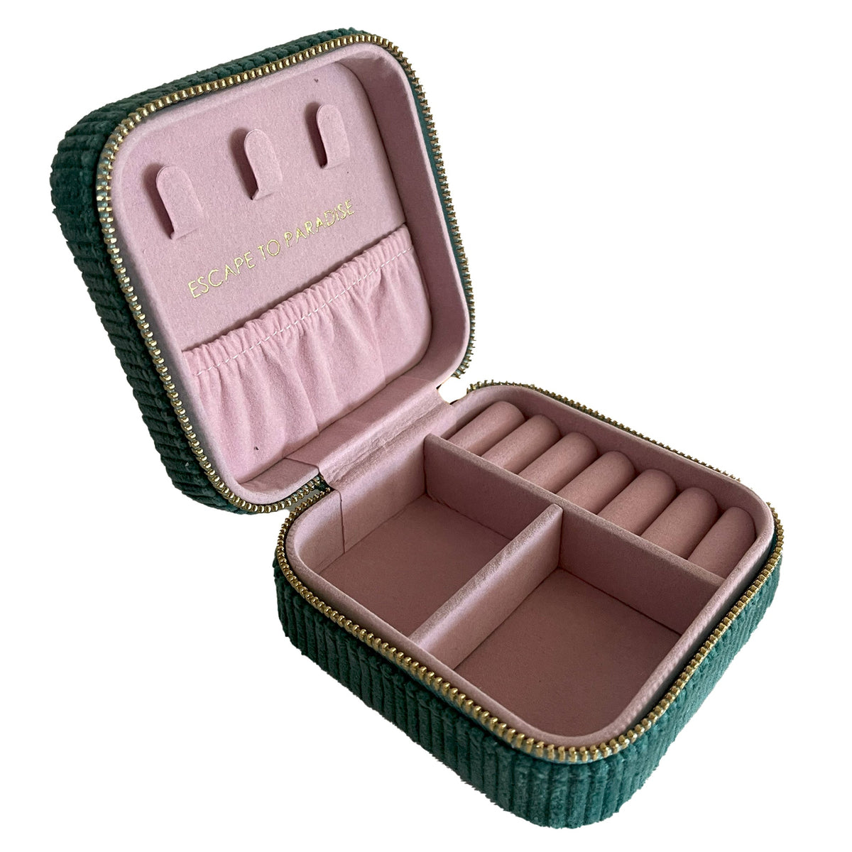 Small Corduroy Jewellery Box-Teal Check Palm-3