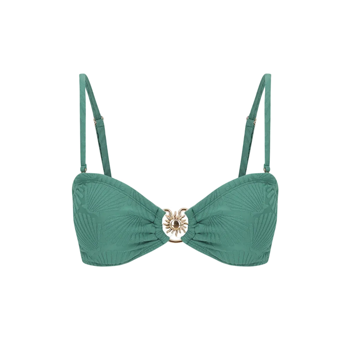Bandeau Bikini Top-Embossed Green Shells-0