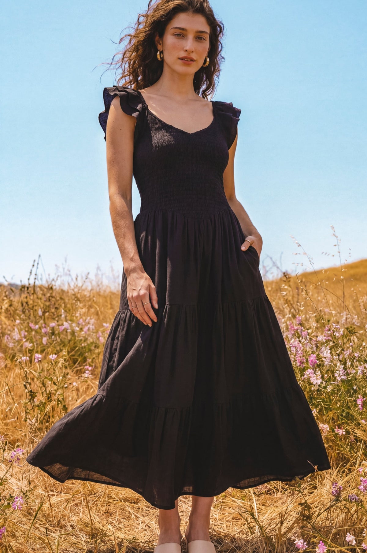 Giuseppina Smocked Linen Midi Dress-7