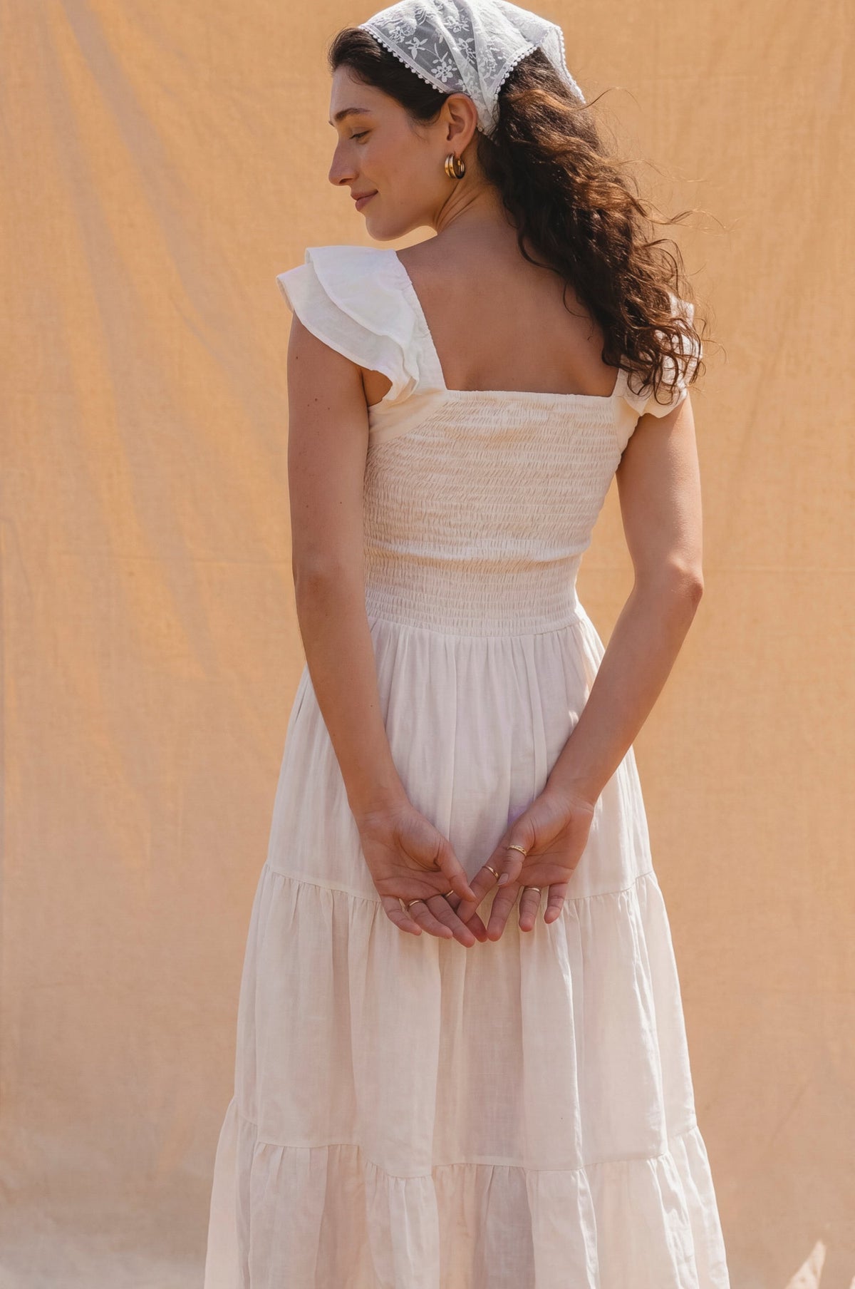 Giuseppina Smocked Linen Midi Dress-4