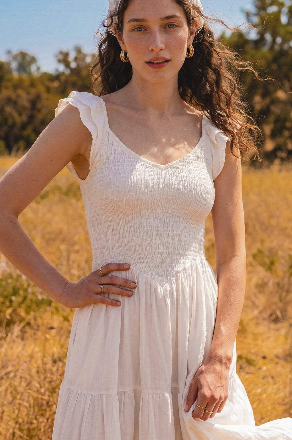 Giuseppina Smocked Linen Midi Dress-1