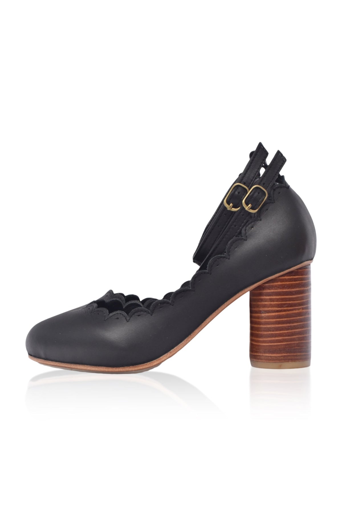 Hermosa Round Heel Leather Pumps-1