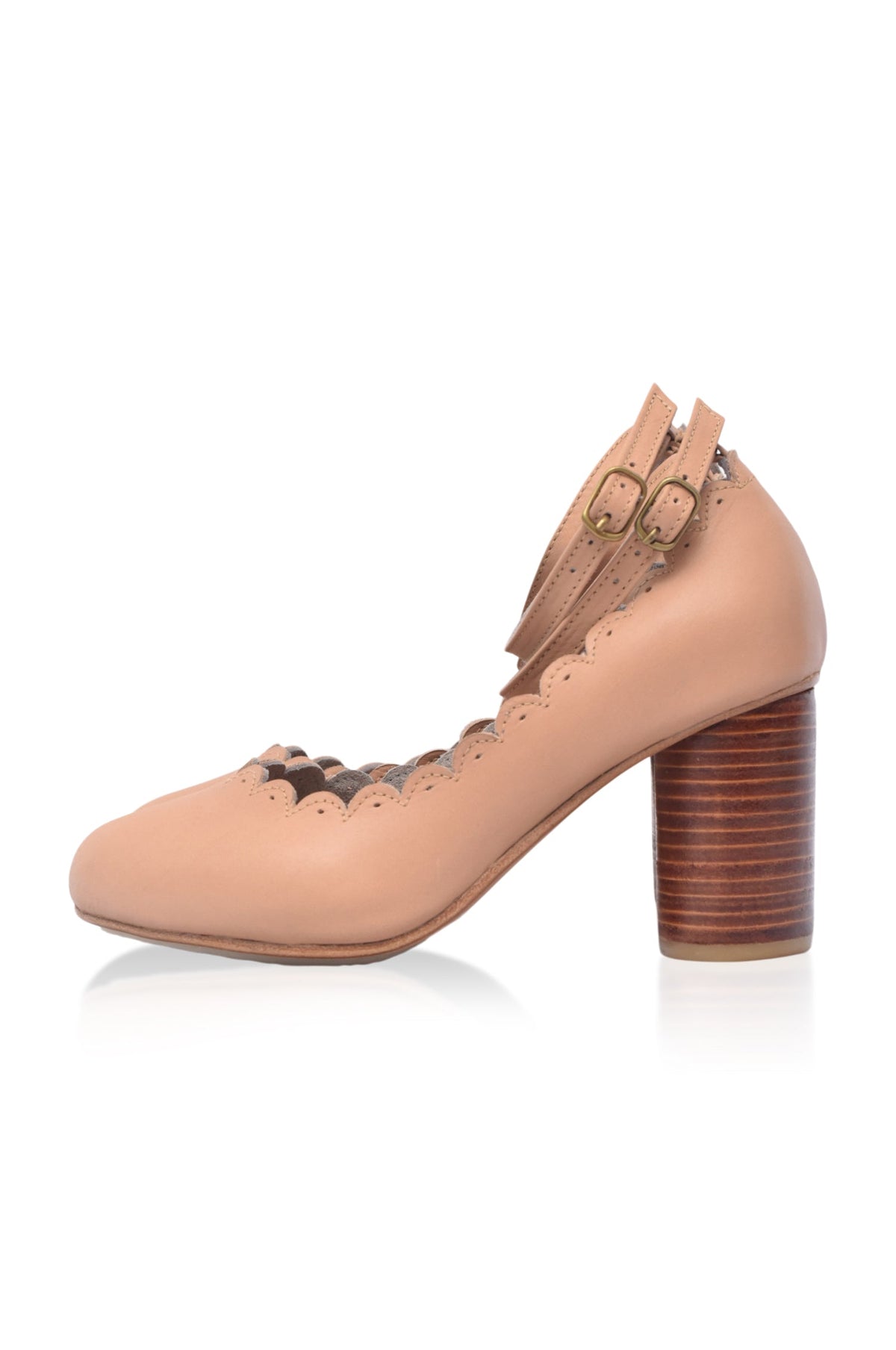 Hermosa Round Heel Leather Pumps-4