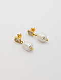 Gold Shelly Textured Mother of Pearl Drop Earrings-0