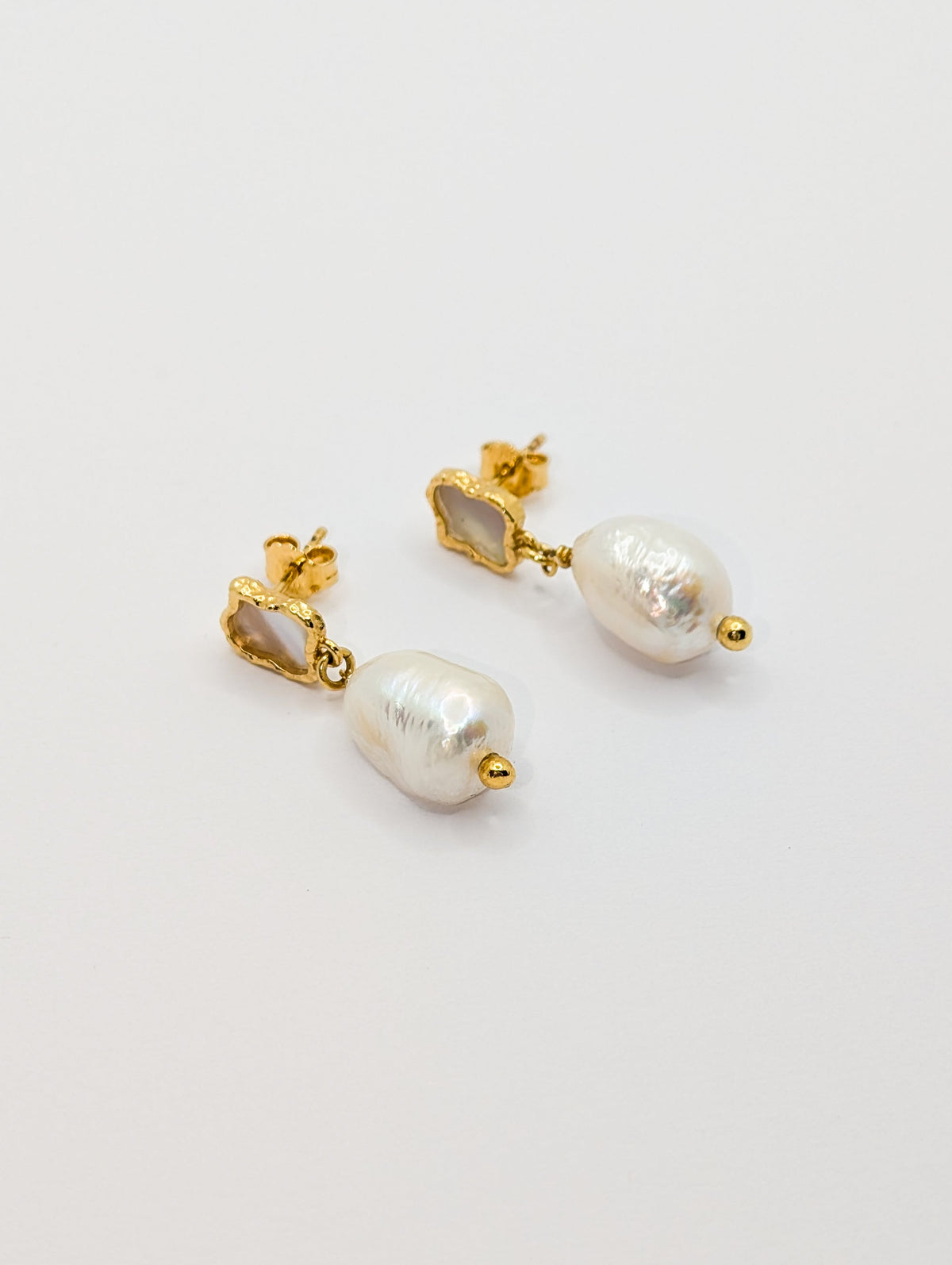 Gold Shelly Textured Mother of Pearl Drop Earrings-0