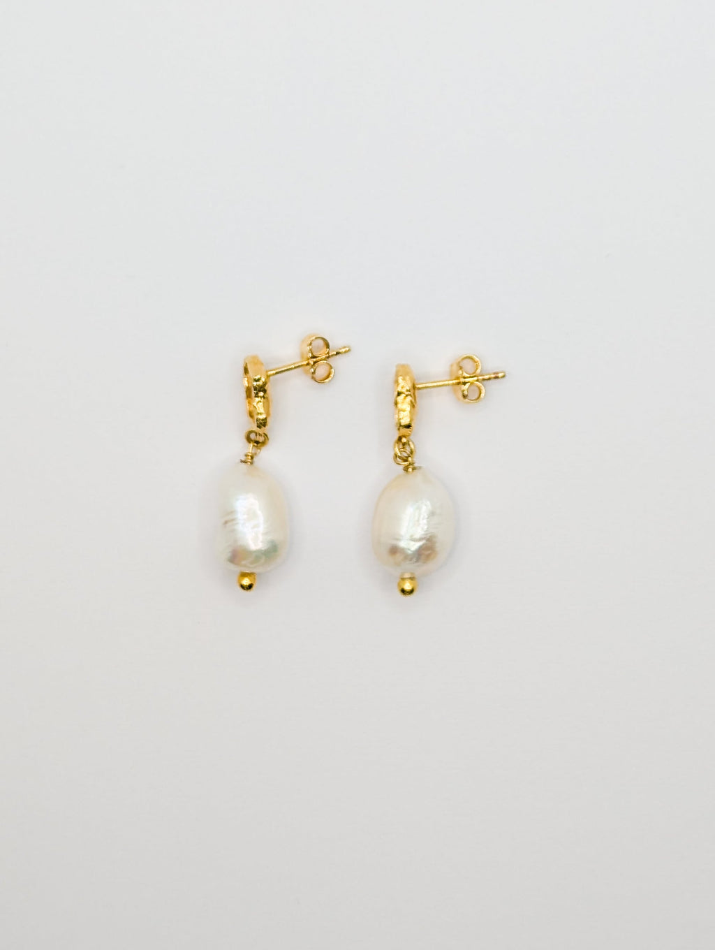 Gold Shelly Textured Mother of Pearl Drop Earrings-3