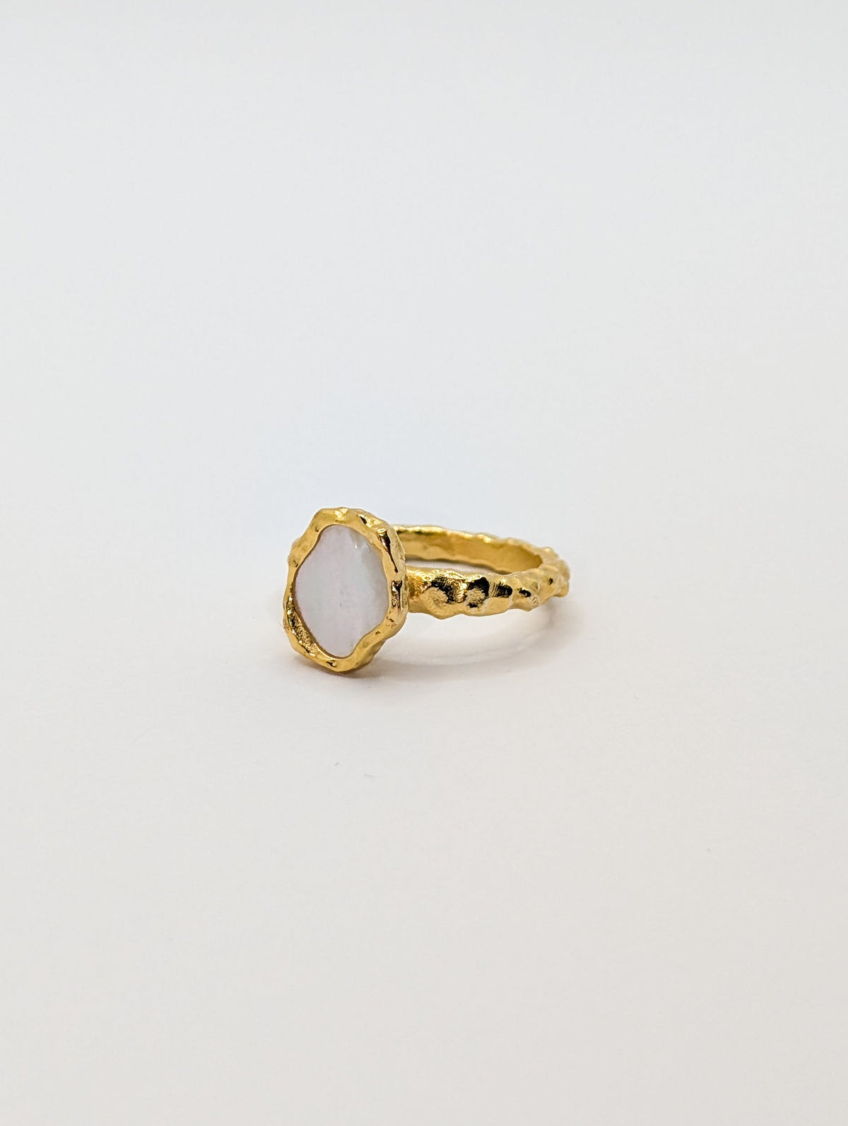 Gold Shelly Mother of Pearl Textured Bezel Ring-0