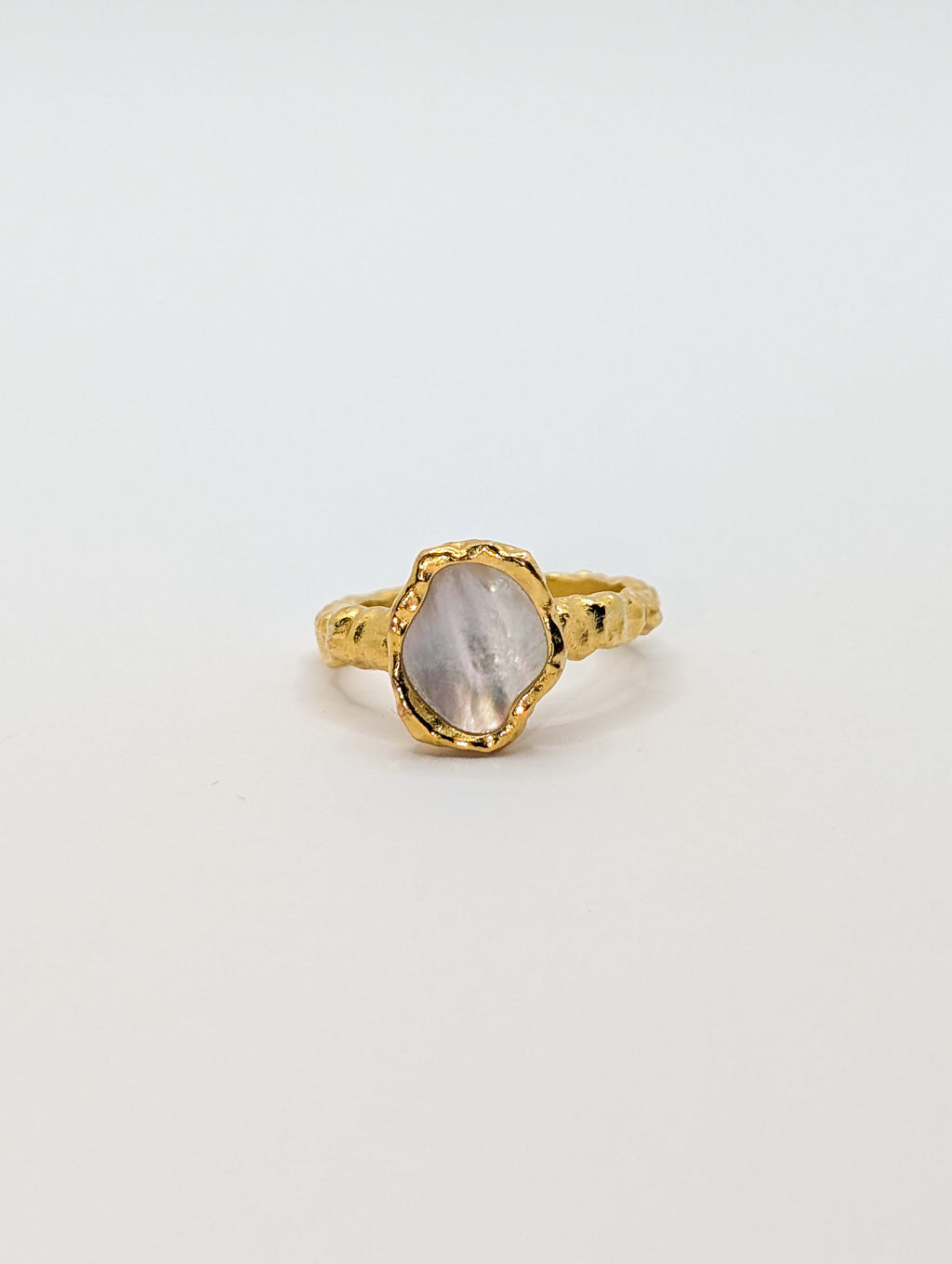 Gold Shelly Mother of Pearl Textured Bezel Ring-2