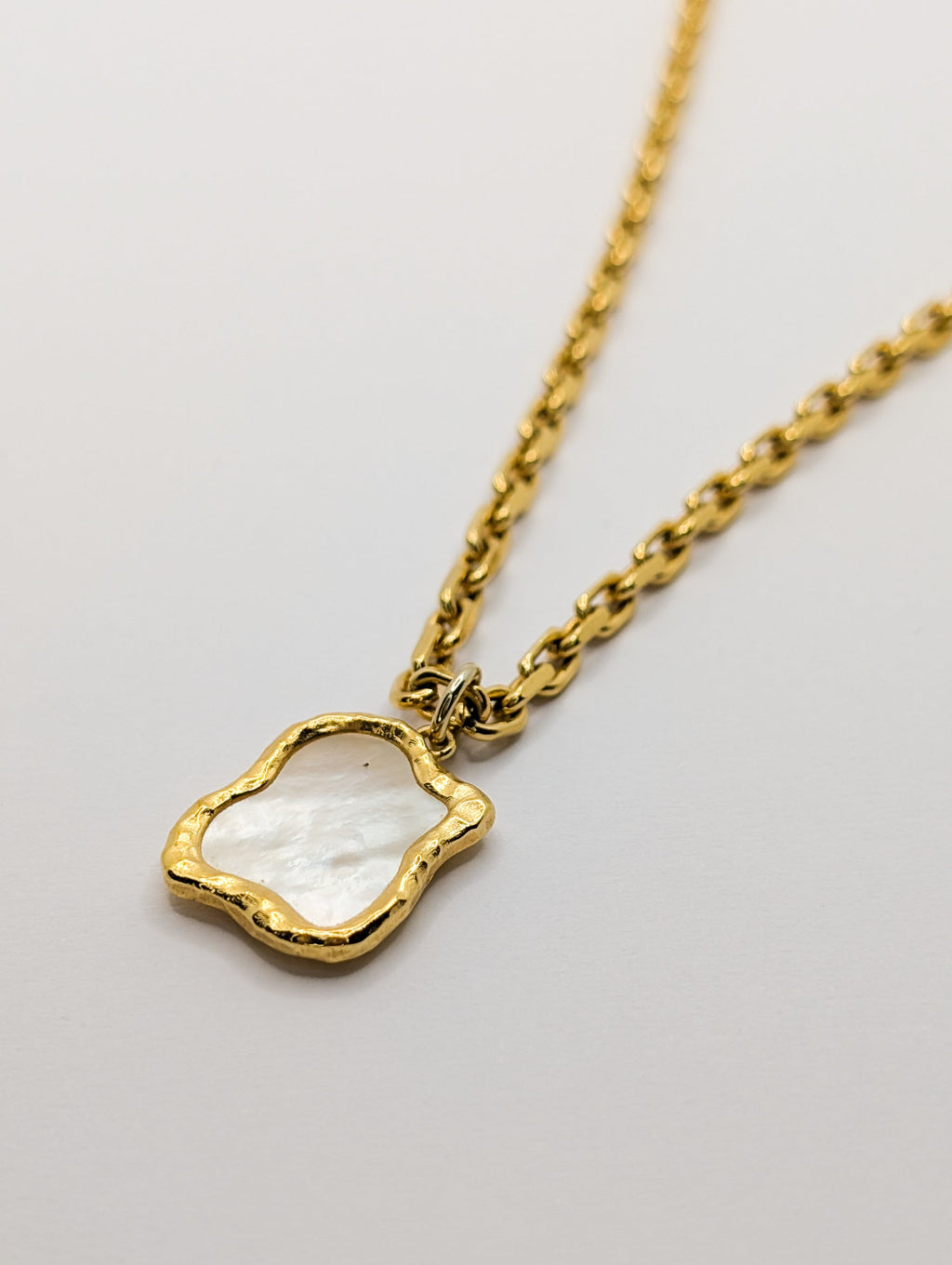 Gold Shelly Mother of Pearl Textured Bezel Necklace-0