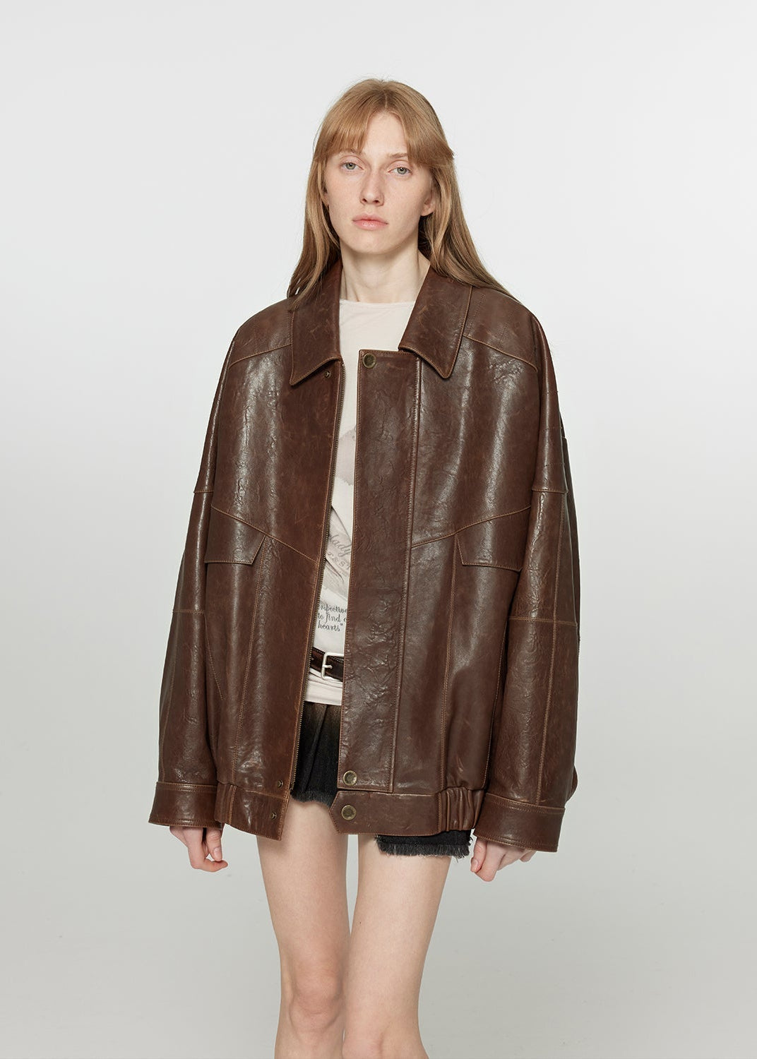 Rebel Vintage distressed waxed silhouette lapel leather jacket-5