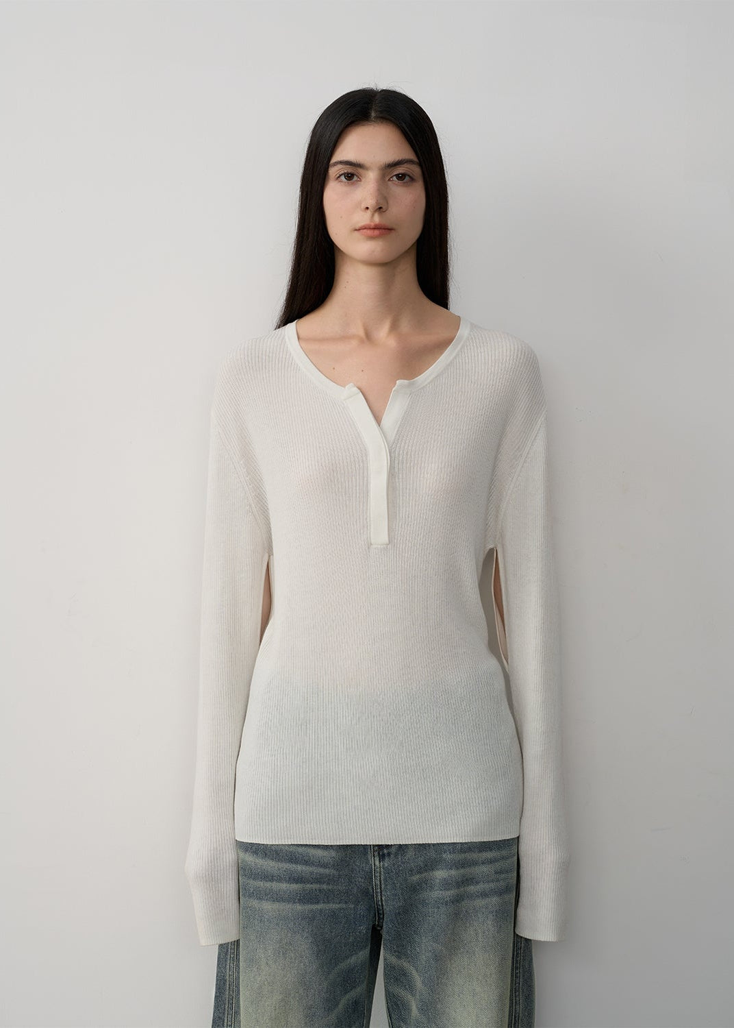"Moonlight Schumann" Tencel wool blend long-sleeved sweater thin top-3